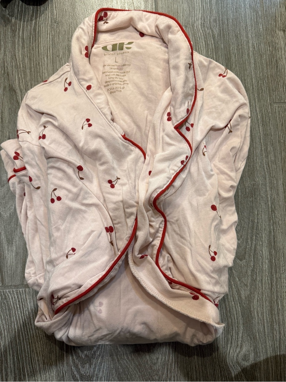 Cherry Print Hooded SleepDress with Red Trim